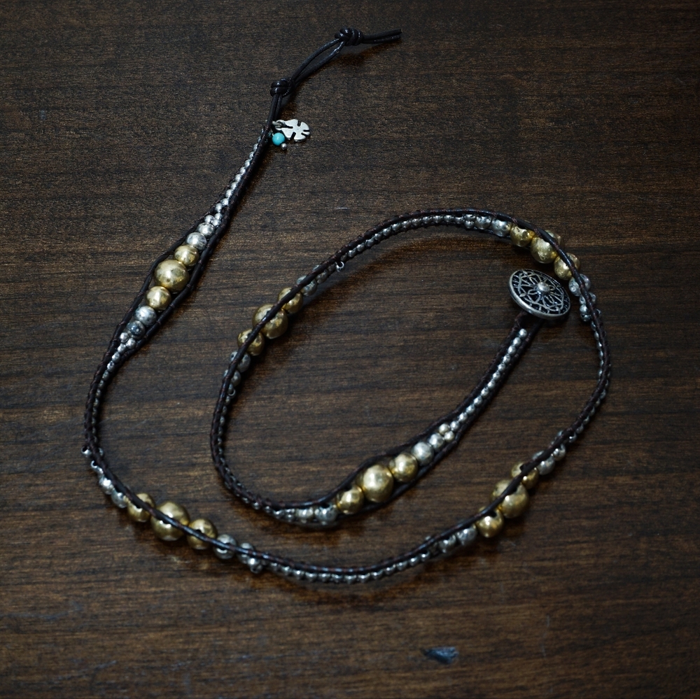 Lucky Brand Leather Gold Silver Beaded Necklace